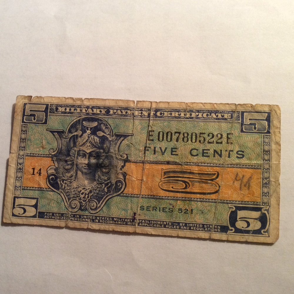 Military Payment Certificate Series 521 - 5 Cents